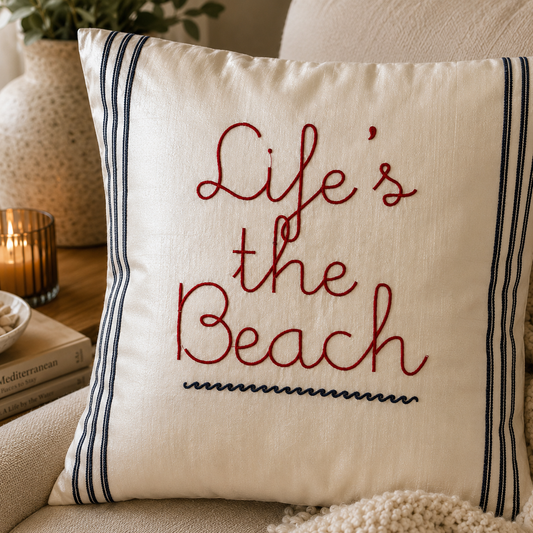 Life’s A Beach Cushion Cover (16" x 16") | Embroidered Cotton Blend – Amaré Living
