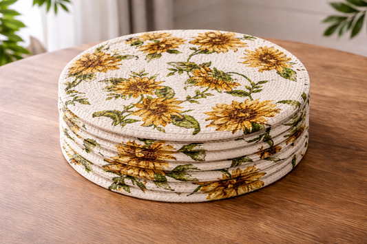 Sunflower Cotton Round Placemats – Floral Dining Table Mats | Amaré Living