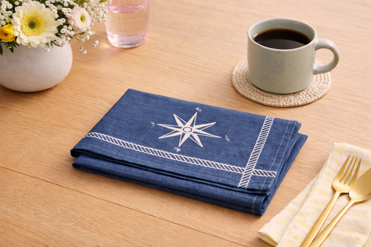 Coastal Compass Cotton Styling Napkin (21" x 28") | Decorative Kitchen Linen – Amaré Living
