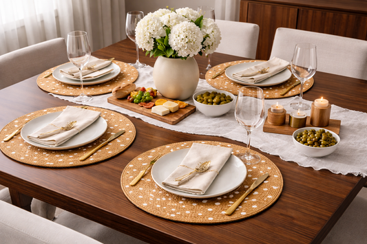 Dune Polka Woven Placemats - Set of 4 – Dining Table Mats | Amaré Living