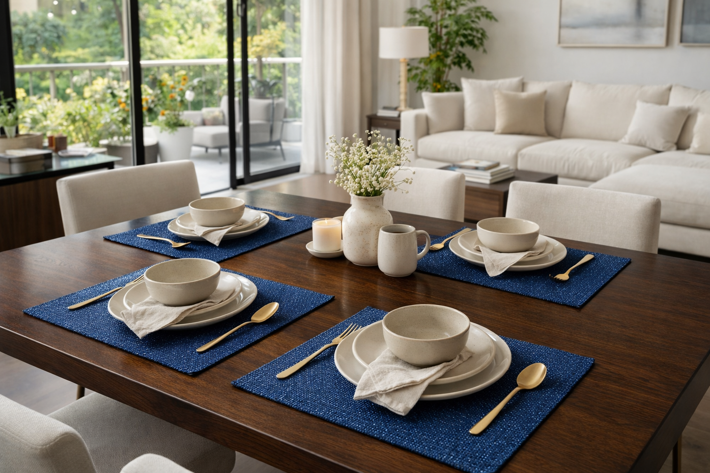 Indigo Textured Dining Placemats - Set of 4 – Dining Table Mats | Amaré Living