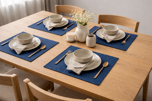 Indigo Textured Dining Placemats - Set of 4 – Dining Table Mats | Amaré Living