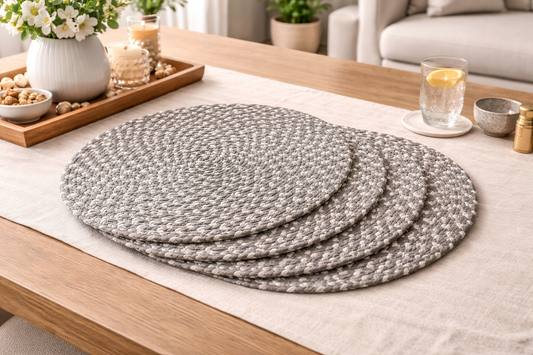 Pebble Weave Round Placemat Grey/White - Set Of 4 | Amaré Living