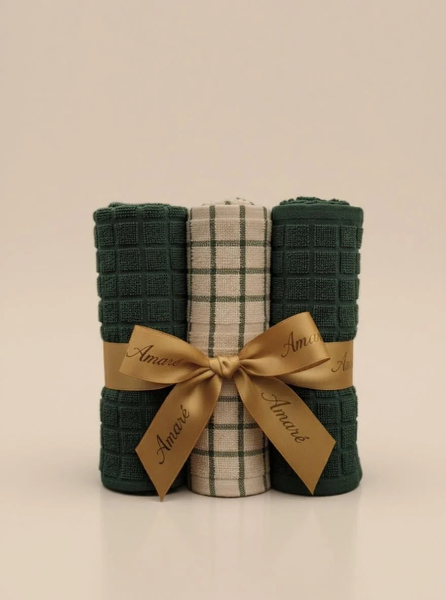 Emerald Plaid Terry Napkins – Set of 3