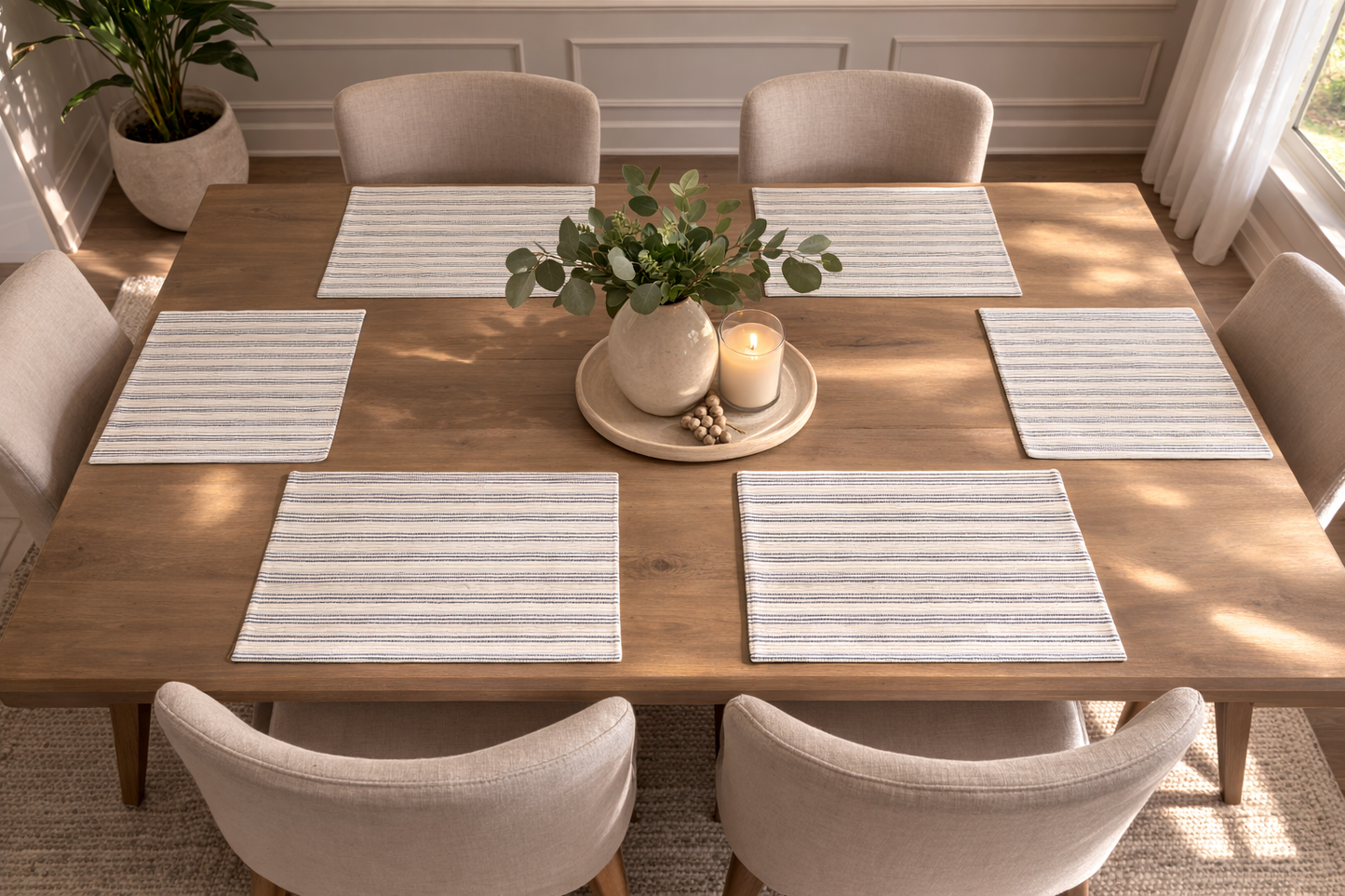 Coastal Blue Stripe Woven Placemats - Set of 6 – Dining Table Mats | Amaré Living (Copy)