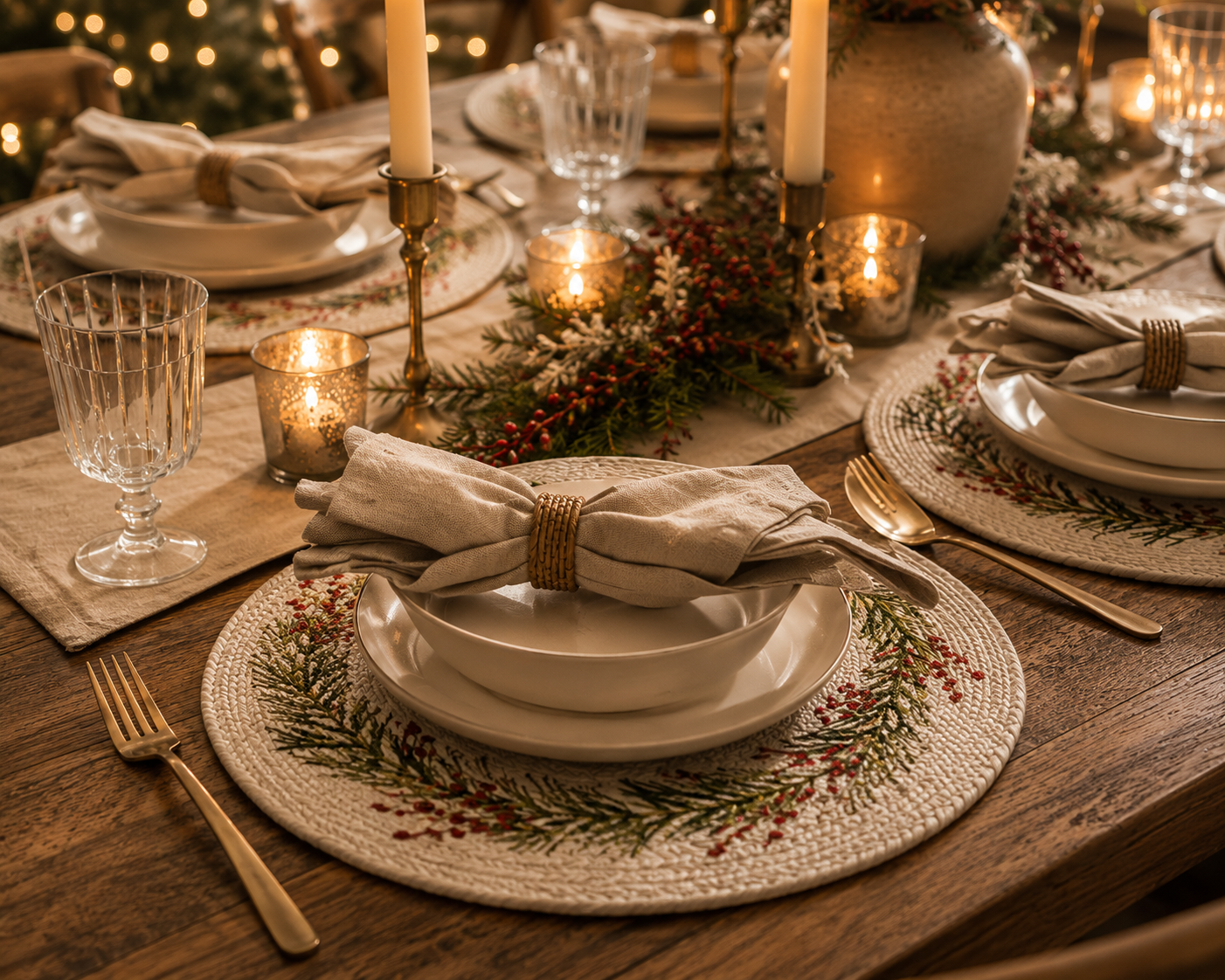 Winterberry Wreath Braided Placemats - Pack Of 8 (15") | 100% Cotton – Amaré Living
