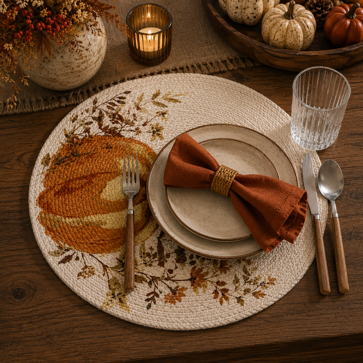 Pumpkin & Vine Braided Placemats - Set of 8 – Dining Table Mats | Amaré Living