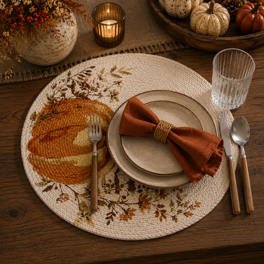 Pumpkin & Vine Braided Placemats - Set of 8 – Dining Table Mats | Amaré Living