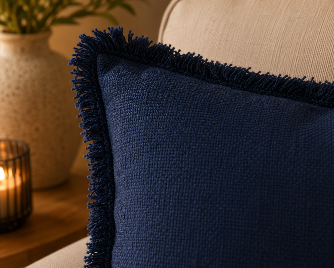 Midnight Fringe Cushion Cover (18" x 18") | Textured Woven Fabric – Amaré Living