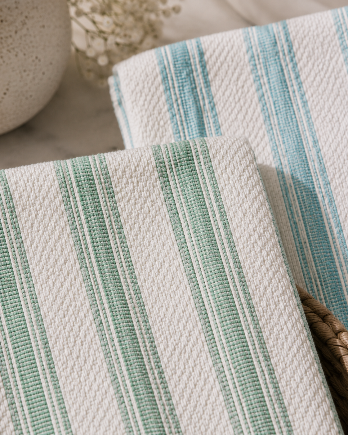Coastal Stripe Quick Dry Hand Towels - Pack Of 2 | Ripple Terry 100% Cotton – Amaré Living