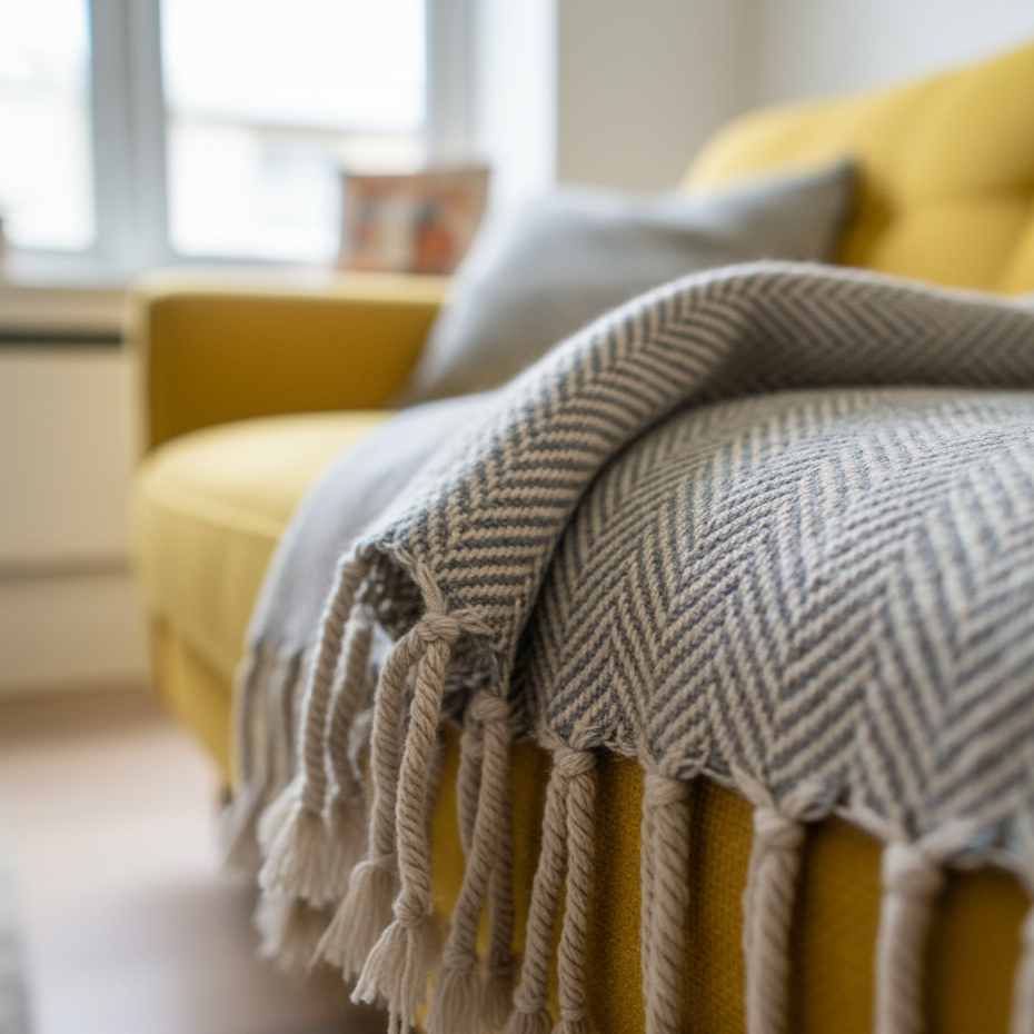 Pebble Herringbone Woven Throw