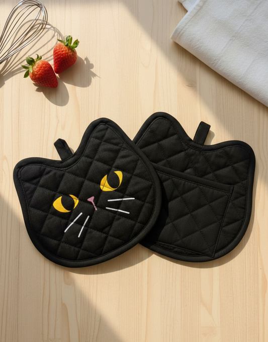 Black Cat Quilted Pot Holders – Pack of 2