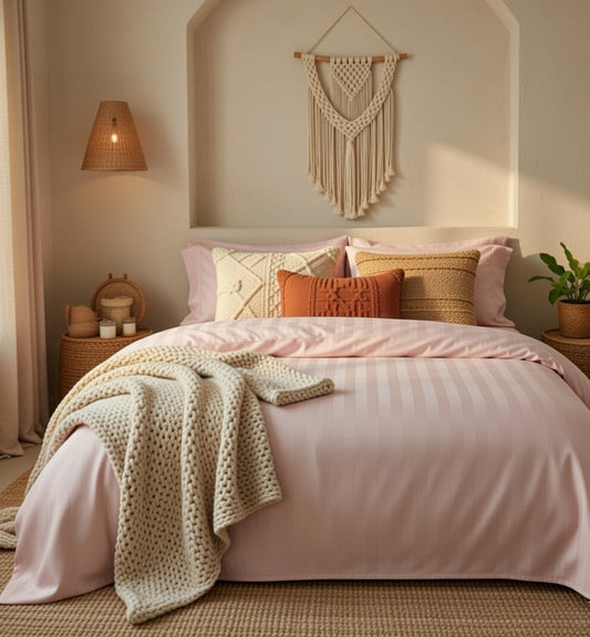 Amaré Élan — Blush Veil Striped 550 TC Bedsheet