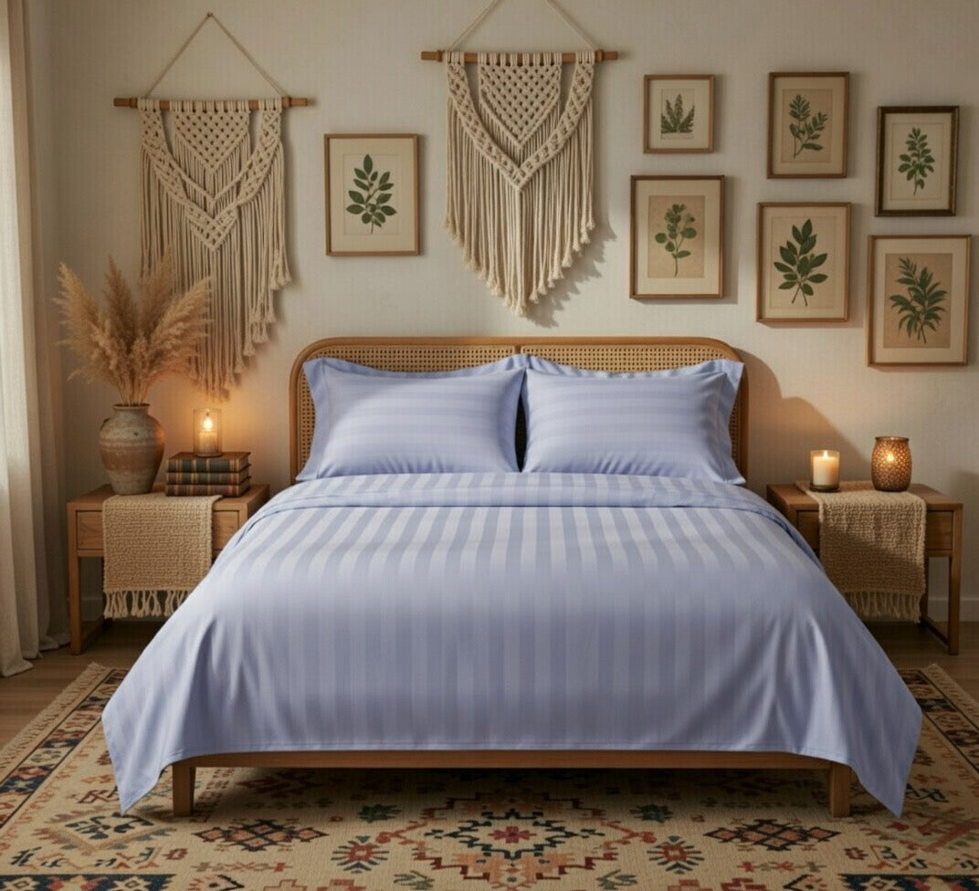 Amaré Élan — Silk Lilac Striped 550 TC Bedsheet