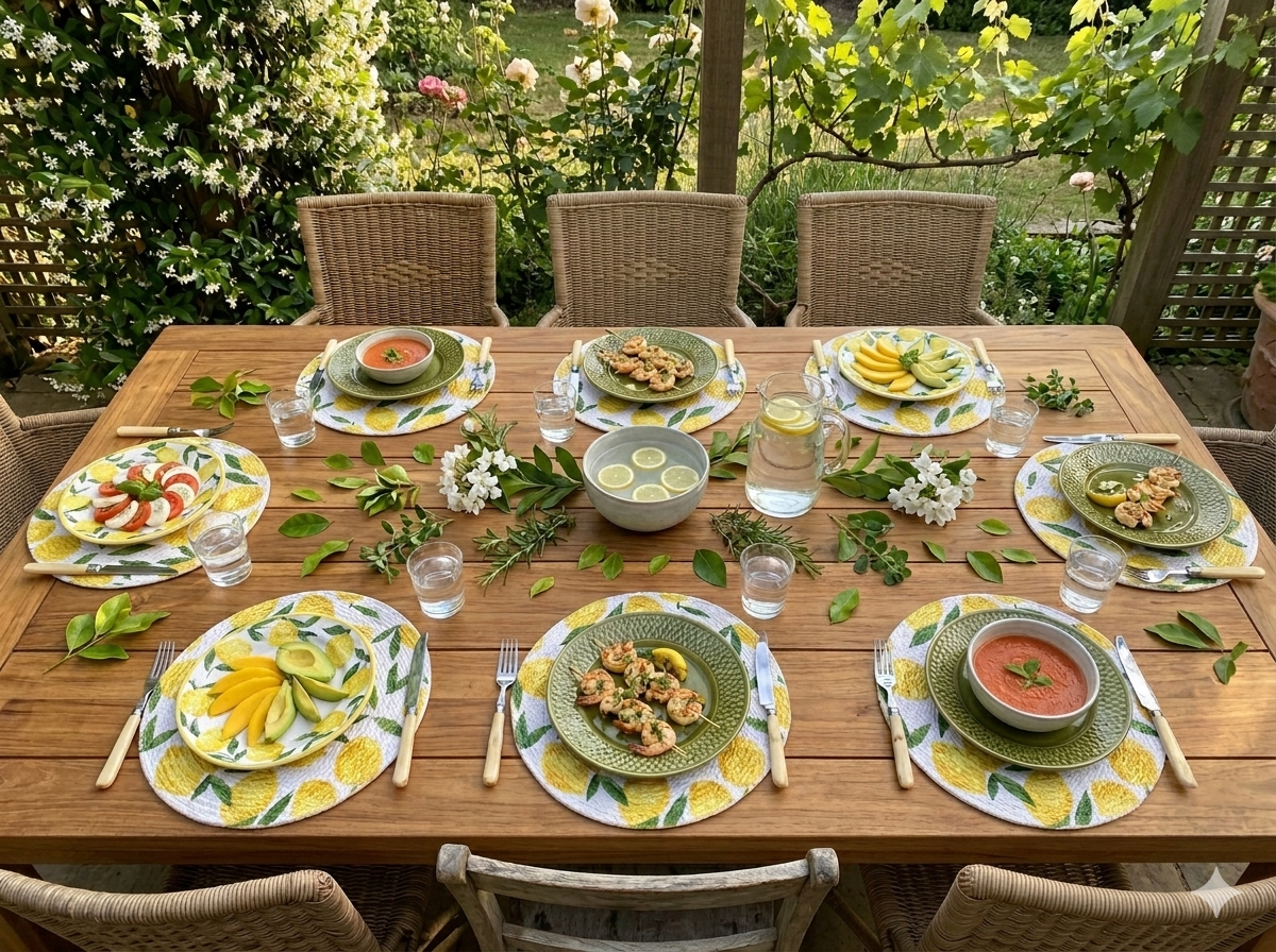 Lemon Cotton Round Placemats – Citrus Dining Table Mats | Amaré Living