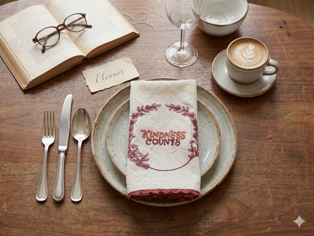 Kindness Counts Embroidered Styling Napkin(21" x 28") | Decorative Kitchen Linen – Amaré Living