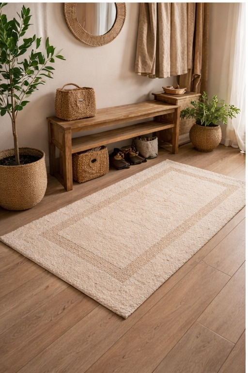 Solace Handwoven Cotton Bedside Rug - Warm Ivory