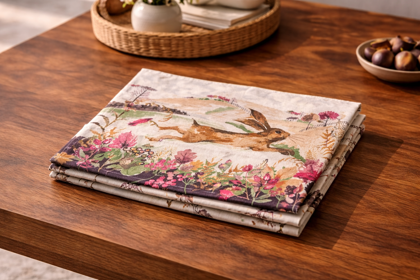 Autumn Meadow Hare Cotton Styling Napkin (21" x 28") | Decorative Kitchen Linen – Amaré Living