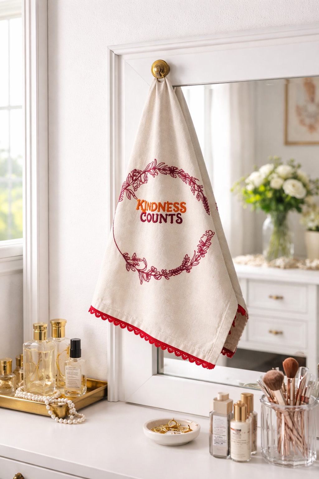 Kindness Counts Embroidered Styling Napkin(21" x 28") | Decorative Kitchen Linen – Amaré Living