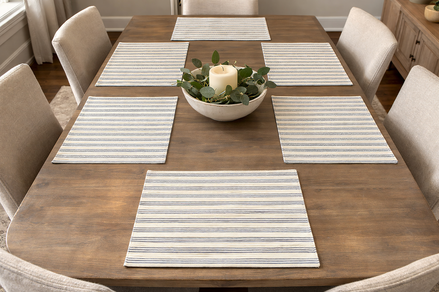 Coastal Blue Stripe Woven Placemats - Set of 6 – Dining Table Mats | Amaré Living (Copy)