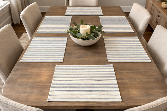 Coastal Blue Stripe Woven Placemats - Set of 6 – Dining Table Mats | Amaré Living (Copy)