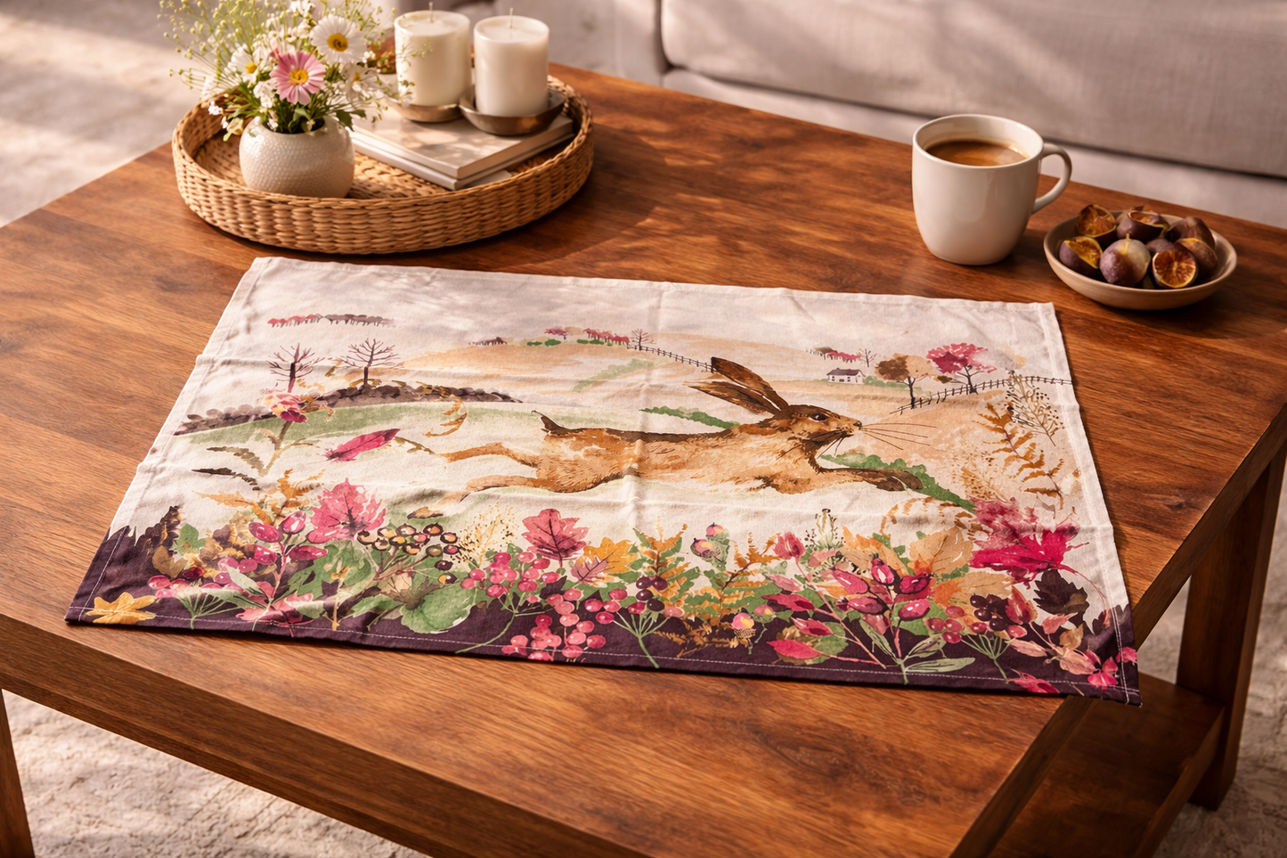Autumn Meadow Hare Cotton Styling Napkin (21" x 28") | Decorative Kitchen Linen – Amaré Living