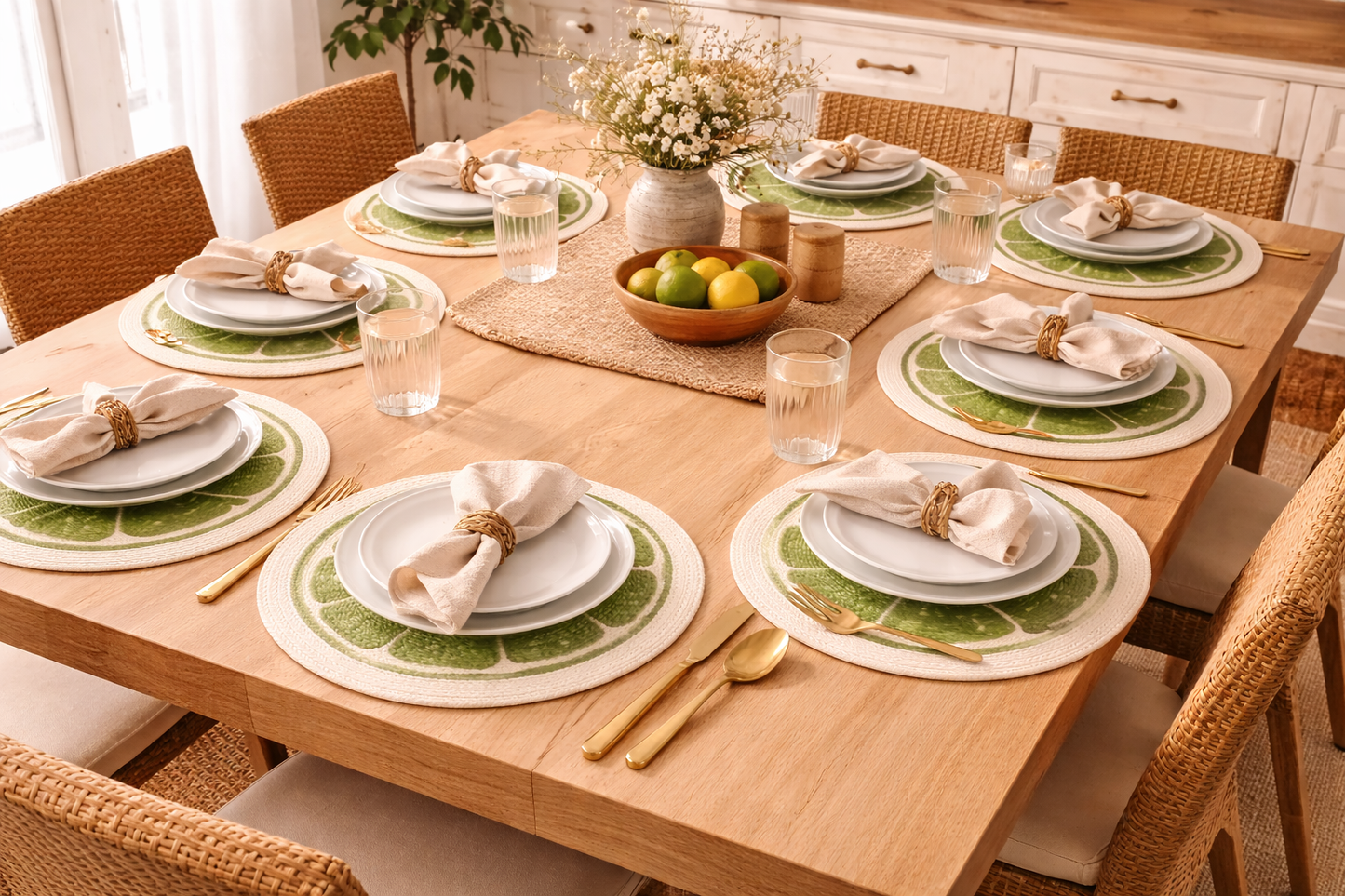 Citrus Lime Cotton Round Placemats– Modern Dining Table Mats | Amaré Living
