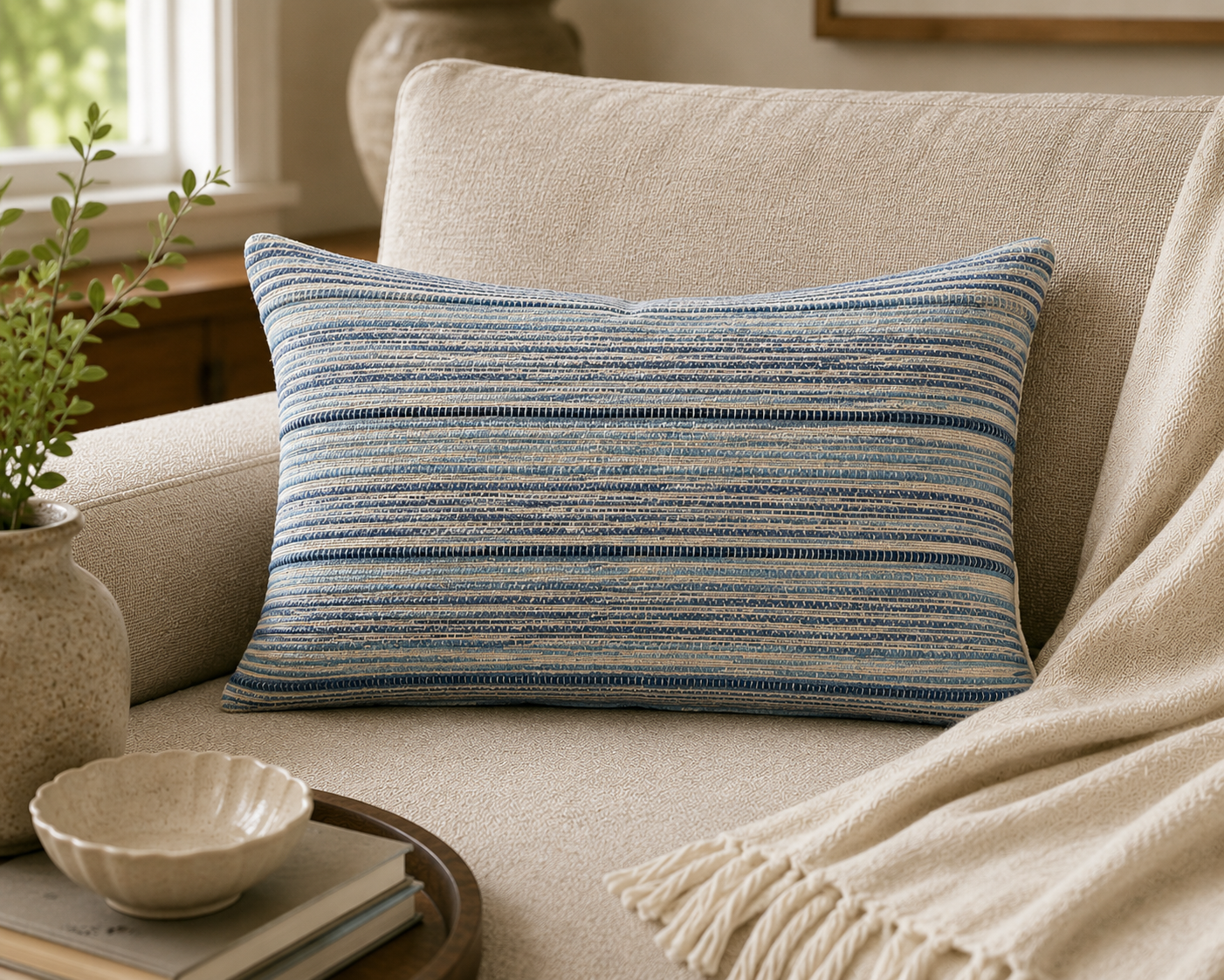 Harbor Line Lumbar Cushion Cover (12" x 20") | Textured Cotton Blend – Amaré Living