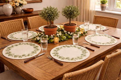 Eucalyptus Cotton Round Placemats – Botanical Dining Table Mats | Amaré Living