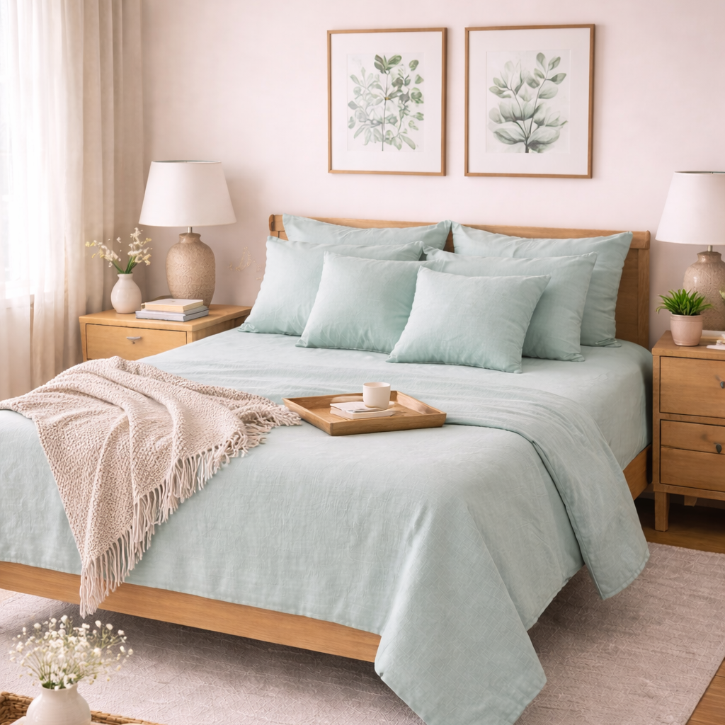 Amaré Sereno — Soft Mint 100% Linen Bedsheet