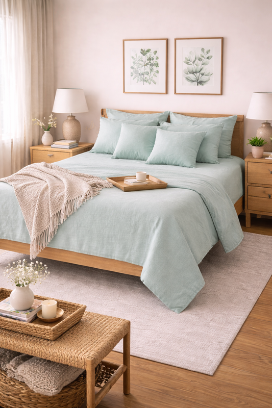 Amaré Sereno — Soft Mint 100% Linen Bedsheet