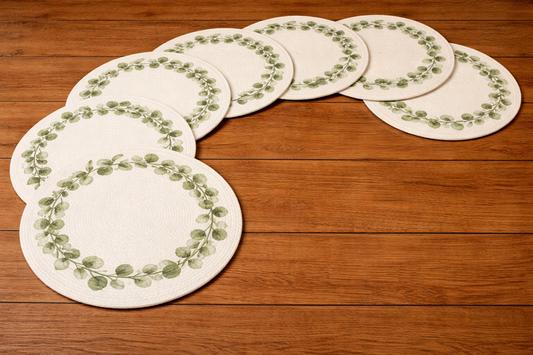 Eucalyptus Cotton Round Placemats – Botanical Dining Table Mats | Amaré Living