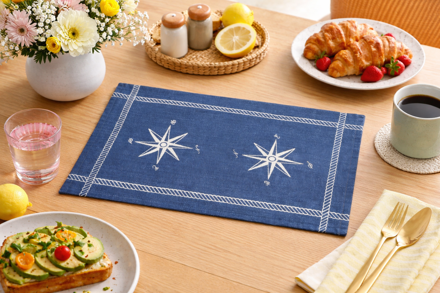 Coastal Compass Cotton Styling Napkin (21" x 28") | Decorative Kitchen Linen – Amaré Living