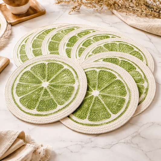 Citrus Lime Cotton Round Placemats– Modern Dining Table Mats | Amaré Living