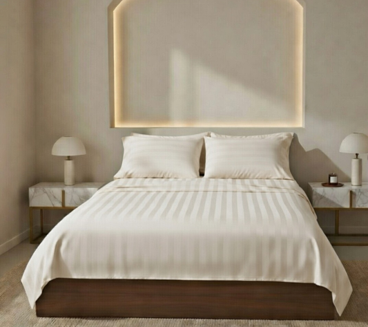 Amaré Élan — Soft Sand Striped 550 TC Bedsheet