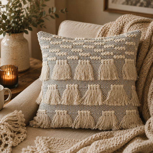 Nomad Tassel Cushion Cover (18" x 18") | Textured Cotton Blend – Amaré Living