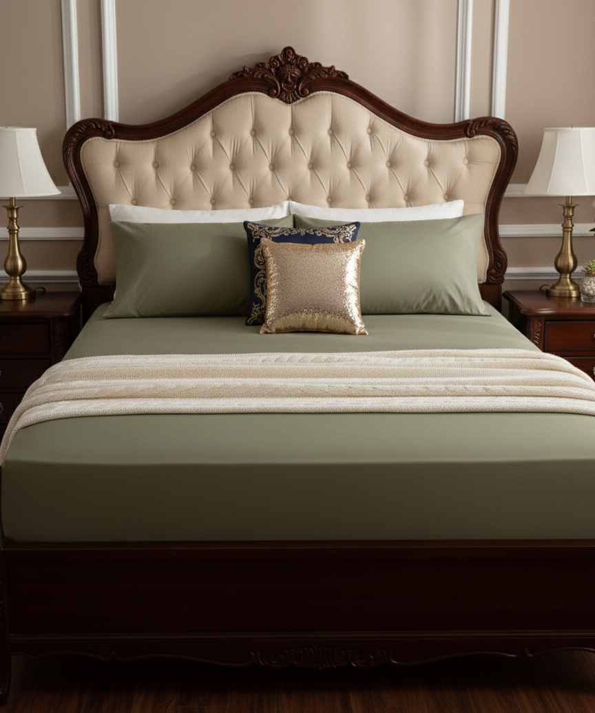 Amaré Opéra — Heritage Olive Solid 550 TC Bedsheet