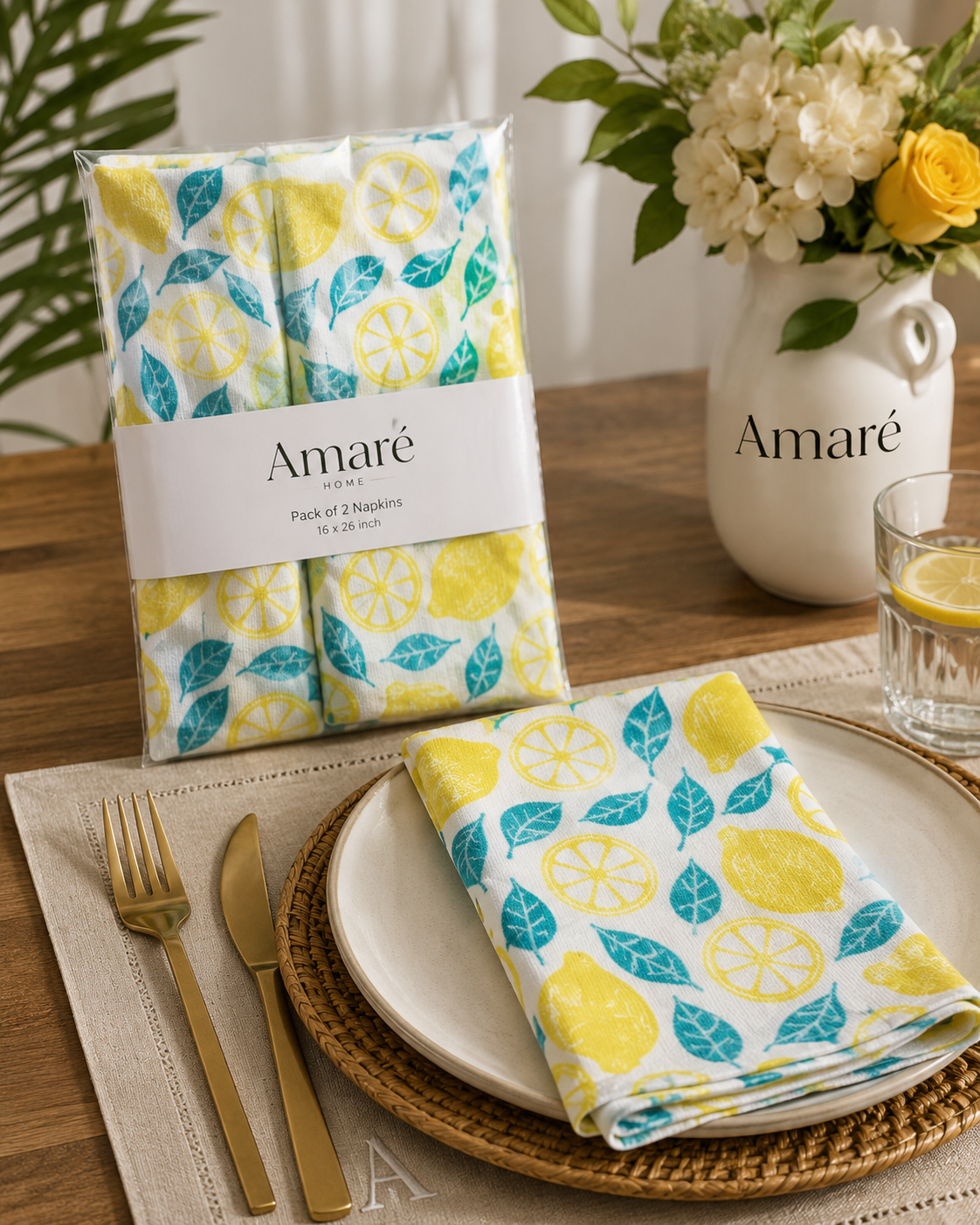Lemon Garden Terry Styling Napkin - Pack Of 2 (16" x 26") | Decorative Kitchen Linen – Amaré Living