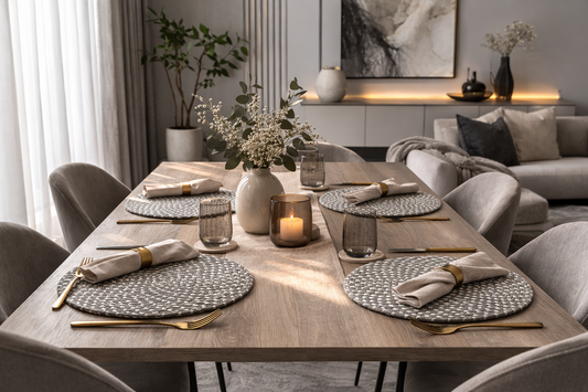 Pebble Weave Round Placemat Grey/White - Set Of 4  | Amaré Living