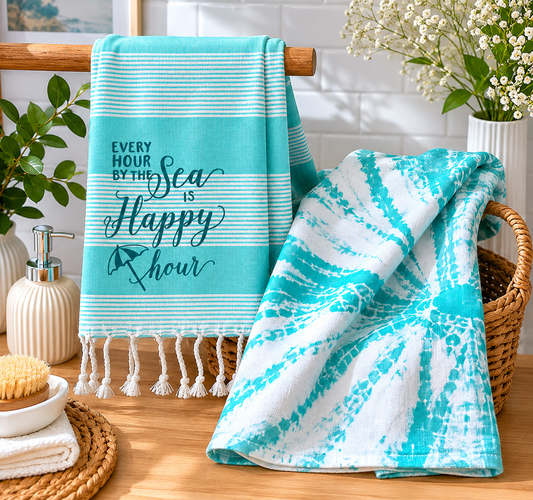 Sea Breeze Tassel Kitchen Towels - Pack Of 2 (20 x 28 inches each) | 100% Cotton – Amaré Living