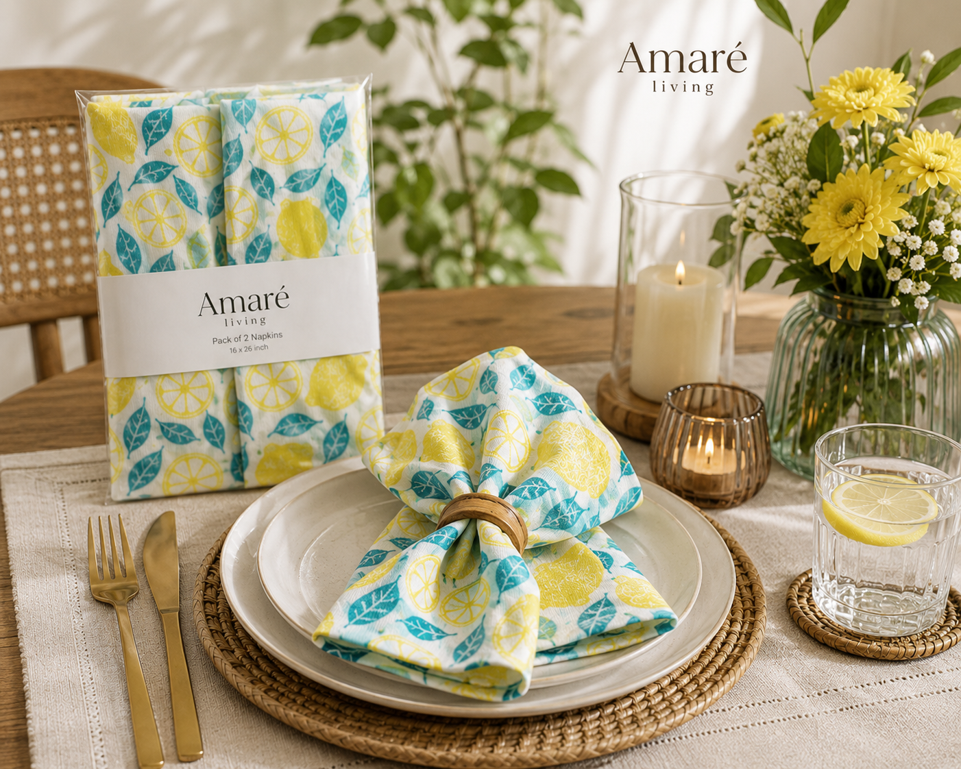 Lemon Garden Terry Styling Napkin - Pack Of 2 (16" x 26") | Decorative Kitchen Linen – Amaré Living