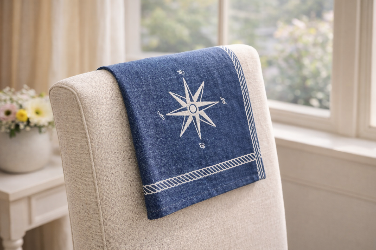 Coastal Compass Cotton Styling Napkin (21" x 28") | Decorative Kitchen Linen – Amaré Living