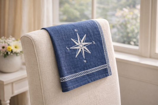 Coastal Compass Cotton Styling Napkin (21" x 28") | Decorative Kitchen Linen – Amaré Living