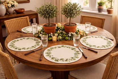 Eucalyptus Cotton Round Placemats – Botanical Dining Table Mats | Amaré Living