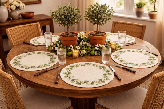 Eucalyptus Cotton Round Placemats – Botanical Dining Table Mats | Amaré Living