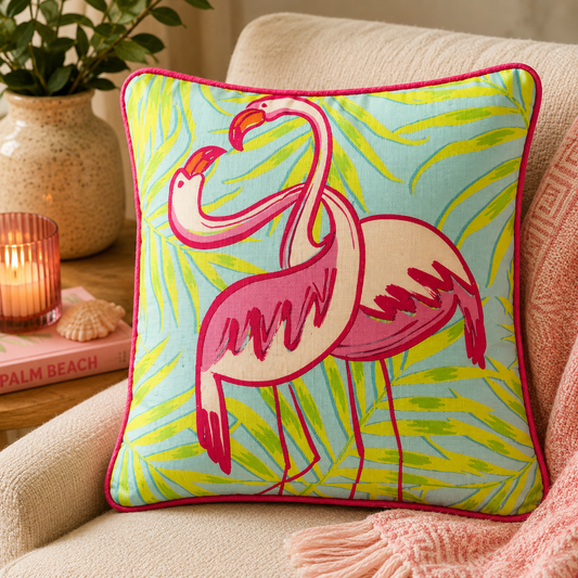 Flamingo Bay Cushion Cover (17" x 17") | Cotton Blend – Amaré Living