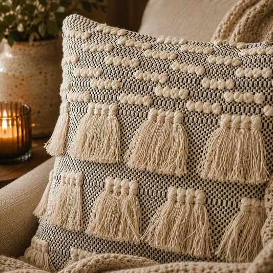 Nomad Tassel Cushion Cover (18" x 18") | Textured Cotton Blend – Amaré Living
