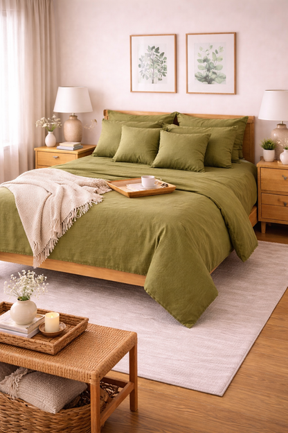 Amaré Sereno — Matcha Calm 100% Linen Bedsheet