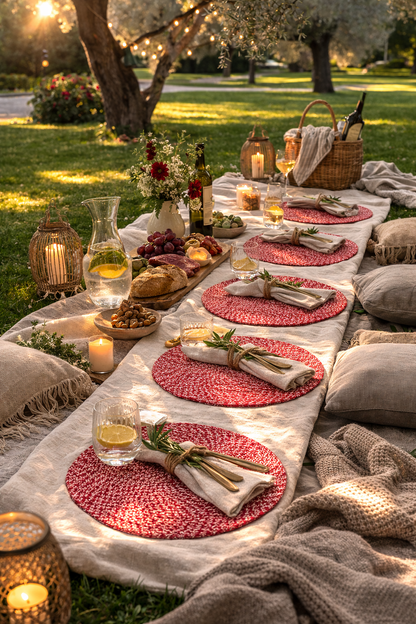 Crimson Weave Round Placemats – Set of 4