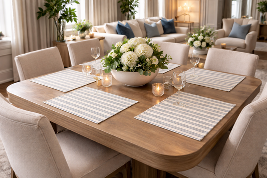 Coastal Blue Stripe Woven Placemats - Set of 6 – Dining Table Mats | Amaré Living (Copy)